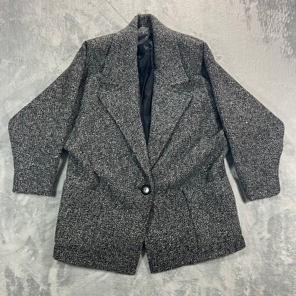 Braetan Vintage Wool Tweed Blazer Womens 9/10 Gray Salt and Pepper Oversized USA